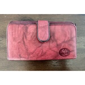 Buxton Burgundy Red Organizer Clutch Wallet Credit Card ID Cowhide Leather